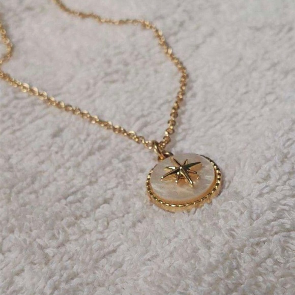 Mother of Pearl Star- White Iridescent Shell Ishtar Starburst Stainless Necklace - Picture 4 of 17